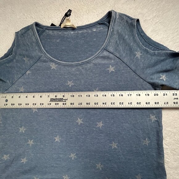 Jane And Delancey Womens Scoop Neck Star-Print Blue Cold Shoulder Top Large New - Picture 7 of 8